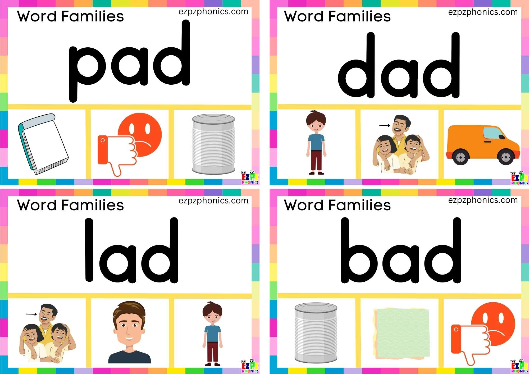ad Word Family Read the Word and Clip the Image. Clip Card Activity for Kids Set 2